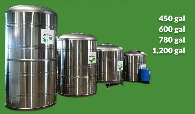 Cisternas de Stainless Steel vienen en cuatro capacidades